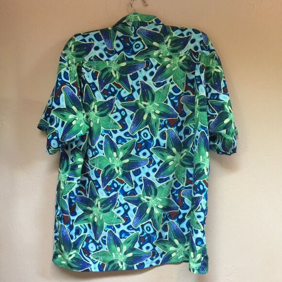 Vintage Pineapple Connection Mens Hawaiian Shirt Size Large Blue Green Floral - Picture 2 of 7